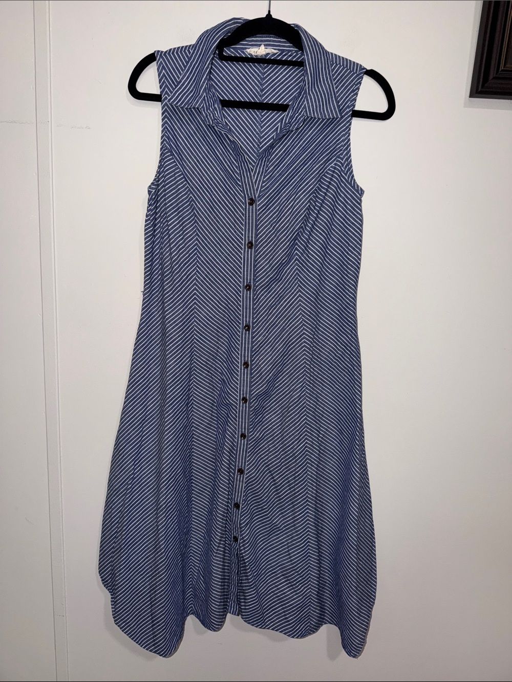 Sleeveless Striped Maxi Shirt Dress in Blue